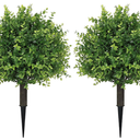 THE BLOOM TIMES Artificial Outdoor Plants, UV Resistant Fake Bushes & Shrubs with Ground Spike, Faux Boxwood Topiary for Front Porch Outside Planter Decor, Set of 2, Overall 24"