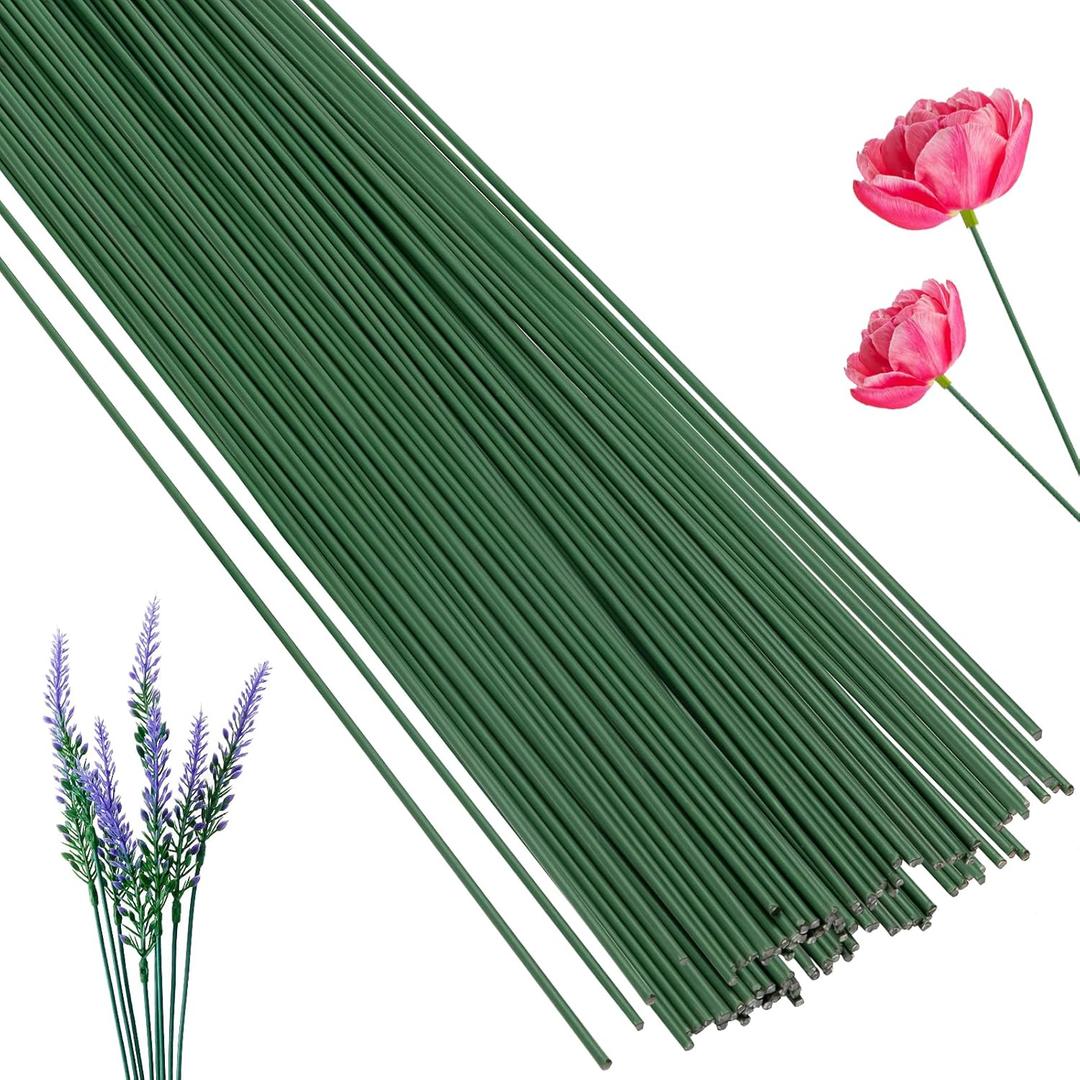 100 Pcs Floral Stems Wire for Paper Flower,14 Inch 2 Gauge Dark Green Floral Stem Wire,Crafting Floral Stem for Flower Arrangements DIY,Bouquet Stem Wrapping and Crafts
