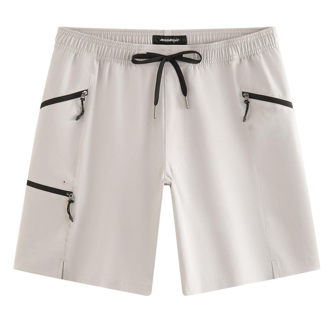 maamgic Mens Swim Trunks 9 Inch Unlined Board Shorts with Zipper Pockets (Gray, XL)
