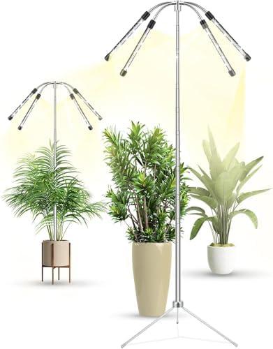 Grow Lights for Indoor Plants Full Spectrum, 15-62 Inches Height Adjustable Dsektop and Standing Plant Growing Lamps with Detachable Tripod Stand, Auto On/ Off Timer (Full Spectrum, Four Heads)