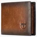 BULLCAPTAIN RFID Wallets for Men Slim Bifold Genuine Leather Front Pocket Wallet with 2 ID Windows QB-05 (Brown)