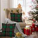 RABUSOFA Green Plaid Christmas Pillow Covers 18x18 Inch Set of 2, Winter Holiday Party Farmhouse Xmas Cushion Cases Decoration for Home Sofa Couch Outdoor (Green, 18" x 18" (Pack of 2))