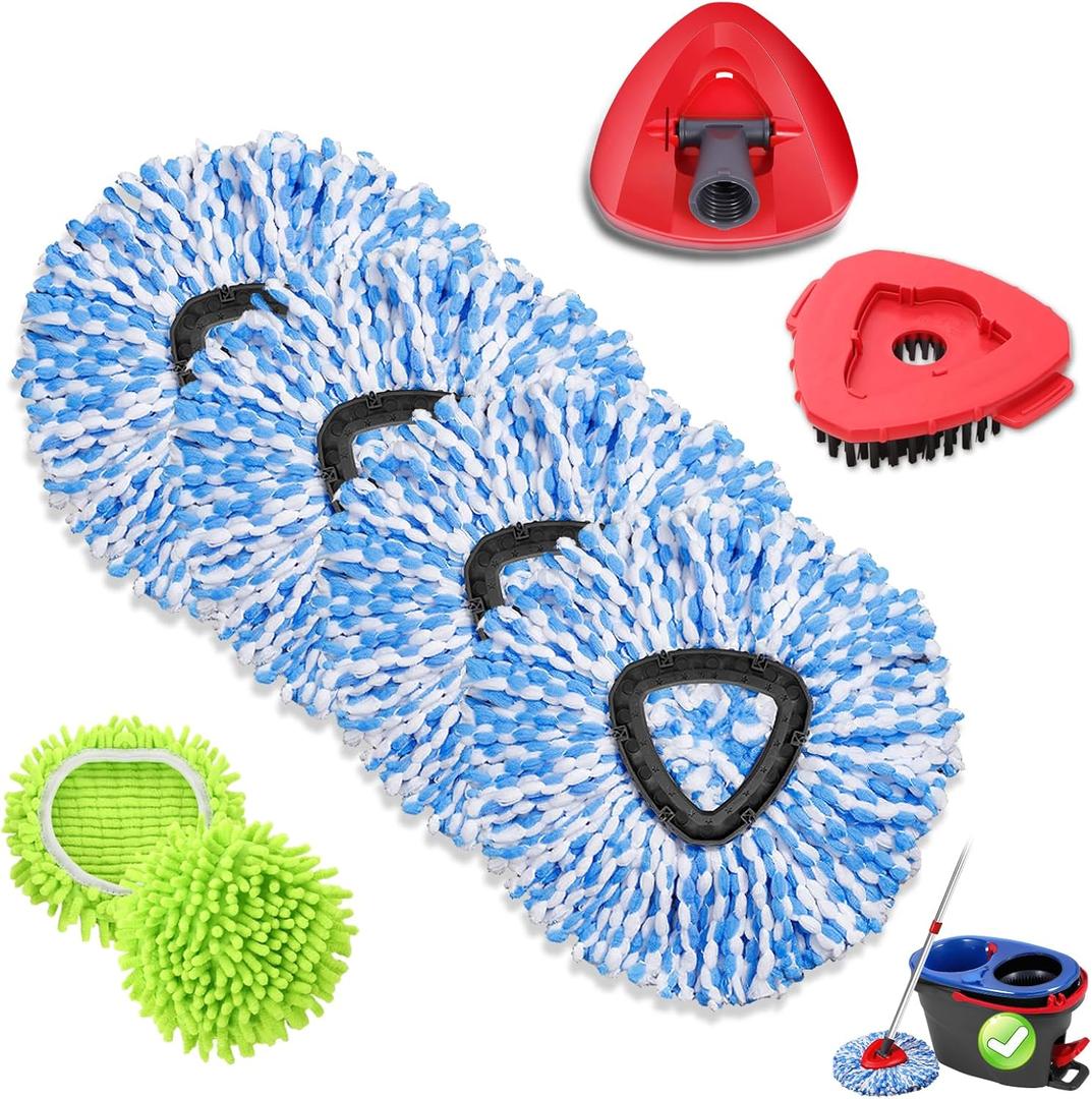 Microfiber Spin Mopping Refills Head for Ocedar RinseClean 2-Tank System,1 Gray Mop Scrub Brush + 1 Mops Base + 6 Pack Easy Cleaning Mop Heads Replacements