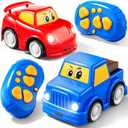 Remote Control Car 2 Year Old, Toddler RC Cars Ages 2-4 Boy, 2-Pack 2.4 GHz Truck and Race Car with Sound and Light, Easy Electrical Remote Control Toy Gifts for Boys Girls 3 4 5+ Year Old