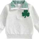 Toddler Boy Girl Christmas Outfit Quarter Zip Sweatshirt with Plaid Collar Shirt Pullover Top (3-4T, C1 Green Shamrock)
