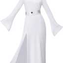 MORROWIND Women Costume White Hooded Long Dress Robe with Belt Halloween Cosplay Party Outfit Suit (Small)