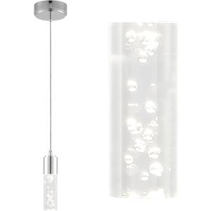 JONATHAN Y 4.75" Chrome Modern Integrated LED Pendant Light for Kitchen Island, Bubble Acrylic Cylinder Shade, Adjustable Hanging Ceiling Fixture for Dining Room, 4000K JYL7221A