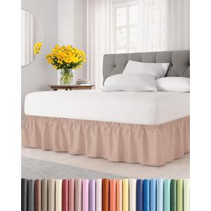 Wrap Around Dust Ruffle Bed Skirt - Mauve - for Queen Size Beds w/ 12 Inch Drop - Easy Fit Elastic Strap - Adjustable Pleated Bedskirt w/Brushed Fabric - Wrinkle Free - for Women, Men, Kids & Teens