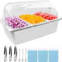 Countertop Food Serving Display Container with Clear Roll Top Cover, Catering Supplies Buffet Display, Perfect Salad Bar Buffet Station for Home and Catering Supplies, Cold Food Buffet Server(3 Pan), 21" x 13" x 13"
