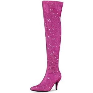 Allegra K Women's Glitter Pointed Toe Stiletto Heel Over the Knee Thigh High Boot 9