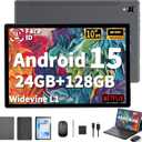 2026 Android Tablet with Keyboard, 24GB+128GB+2TB Expand, 10 inch Android 15 Tablet with Gemini AI, 8000mAh, BT 5.0, GMS Certified, 5G/2.4G WiFi, Tablets Pc with Mouse, Case, Stylus-Silver Case