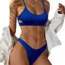 ZAFUL Women's Cutout Bikini Sets Scoop Neck Back Criss Cross Tie Ribbed High Cut Bikini Swimsuit Two Piece Bathing Suits (1-royal Blue)