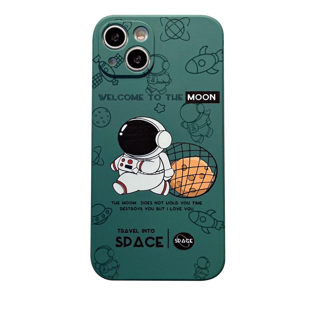 Yonds Queen Compatible with iPhone 11 Cute Case, Cartoon Astronaut Space Planet Moon Design Stylish Bumper TPU Rubber Protective Anti-Slip Shockproof Case(Green Basket, iPhone 11)