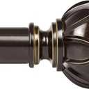KAMANINA Single Curtain Rod 32 to 58 Inch(2.6-4.8Ft), 7/8 Inch Antique Bronze Adjustable Drapery Rod for Windows, Decorative Netted Texture End (32-58")