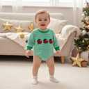 ZAXARRA Baby Christmas Sweatshirt Romper Striped Waffle Knit Jumpsuit Christmas Tree Embroidery Cute Boy Girl Holiday Outfit (0-3 Months, Green)