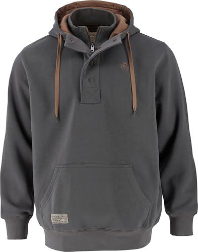 Legendary Whitetails Mens Hoodie Quarter Zip Quilted Double Layered Lined Hood Sweatshirt, Charcoal, Size: LRG