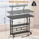 Adjustable Height Standing Desk with Power Outlets, Rolling Stand Up Desk with Monitor Stand and Storage Shelves, 31.5" Small Mobile Computer Desk, Portable Laptop Table (Black with Monitor Stand)