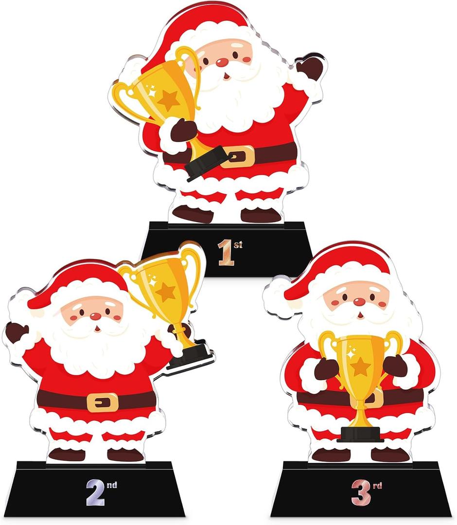 3 Pcs Christmas Contest Trophy Set Acrylic 1st 2nd 3rd 5.9'' Funny Trophies Gingerbread House Man Cookie Santa Snowman Decorating Kit Party Award for Xmas