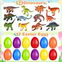 SpringFlower Filled Easter Egg With Dinosaur Toy,Easter Basket Stuffers for Kids, Easter Egg Hunt Game,Easter Party Favor Supplies Classroom Rewards, Basket Essentials, 12 PACK