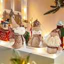 Christmas Decorative Plush Gnomes Set, 3-Piece Holiday Figurines with Sequin Hats, Snowman Santa Reindeer Design, Gold Brown