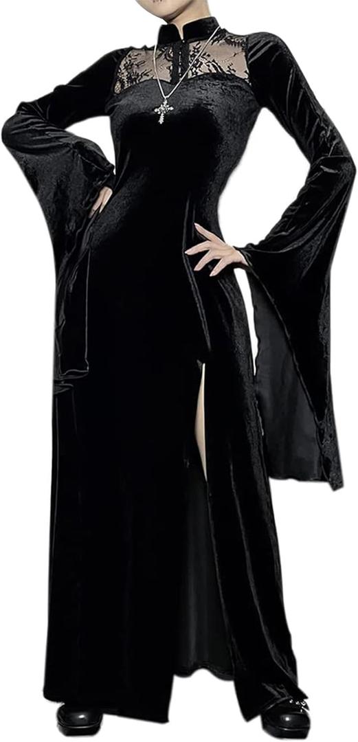 YAOHUOLE Halloween Costumes Black Dress Long Flare Sleeve Halloween Party Dress Witch Costume for Women (XX-Large)