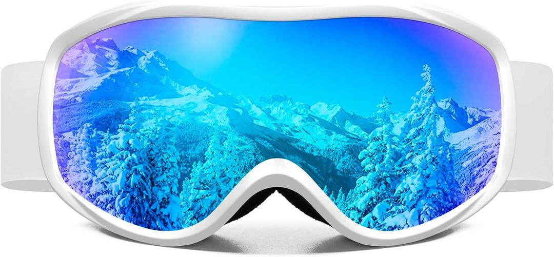 FMY Snowboard/Ski Goggles for Adult,Over Glasses Anti Fog UV Protection Skiing Goggles for Men Women Youth (White/White Ice Blue)