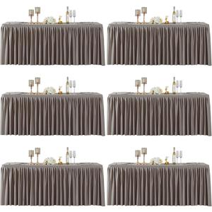 6 Packs Natural Tablecloths Rectangle Tables 8ft, Stretch Fitted Table Covers for 8 Foot Tables Wrinkle Free Rectangle Table Cloth with Skirt for Birthday Party Events Banquet Baby Shower