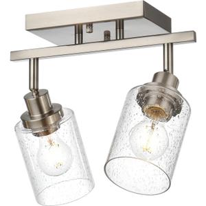 2-Light Wall Sconce Spotlight with Seeded Glass Shade, Modern Brushed Nickel Ceiling Track Lighting for Hallway Bathroom