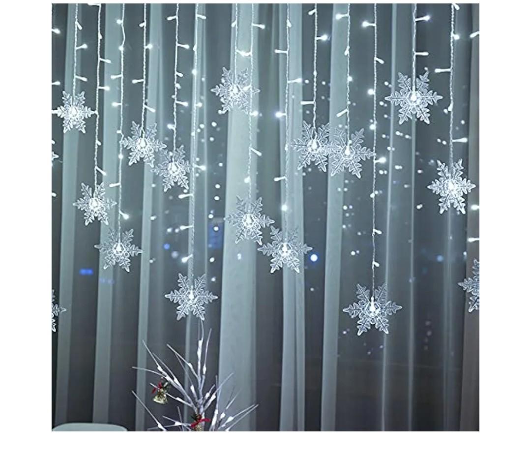 LED Curtain Lights,13ft/4M 96 LED Snowflake Curtain String Lights Plug-in Memory Window Curtain Lights with 8 Modes Decoration for Christmas, Wedding, Party,Wall, Home Decorations (White)
