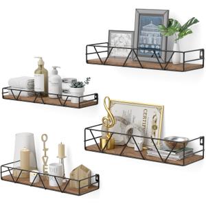 Amaoot Floating Shelves Set of 4, Home Wood Wall Shelf, Farmhouse Shelf for Bedroom, Wall Mounted Floating Shelf for Living Room, Bedroom, Bathroom, Kitchen, Office (Brown)
