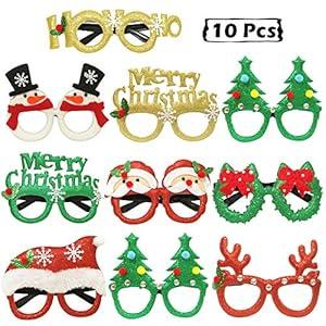 JAYKIDS Christmas Glasses Party Favors Christmas Tree Hanging Ornaments Decorations Photo Booth Props Xmas Party Decorations Eyeglasses Frame for Christmas Holiday Party Supplies, 10pcs