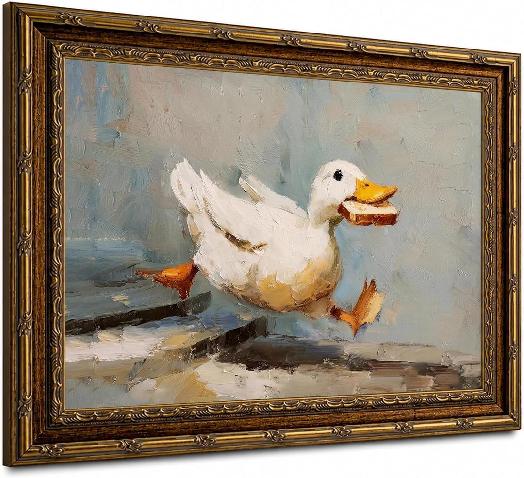 Gold Framed Funny Duck Wall Art Rustic Cottagecore Animal Wall Decor Print, 16"L x 24"W