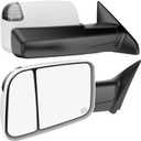 Heated Tow Mirrors Compatible with 2009-2018 Dodge Ram 1500, 2010-2018 2500 3500, 2019-2024 1500 Classic, Flip Up Extended Trailer Towing Side Mirrors with Puddle Light, Clear Lens White Housing