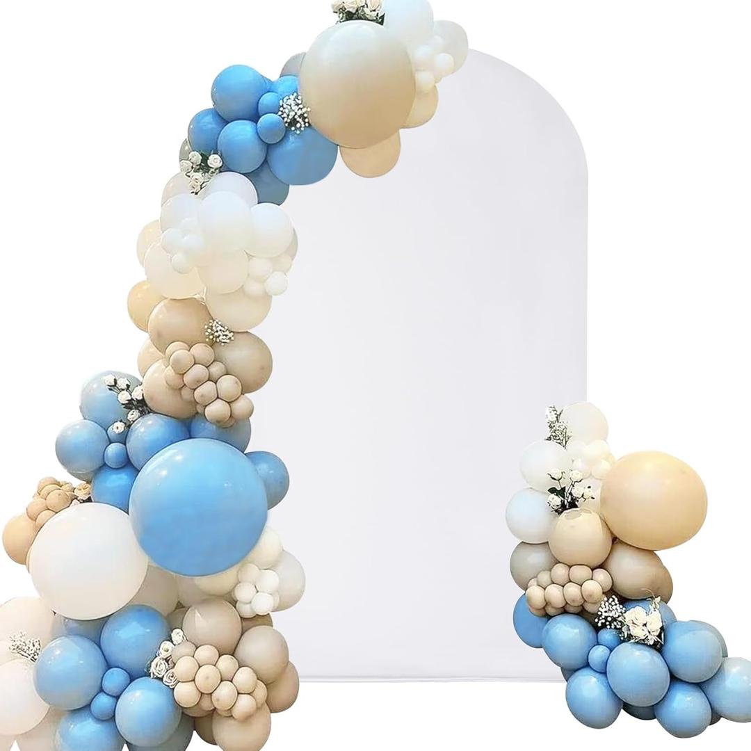 Spandex Fitted Wedding Arch Cover 7.2FT White, Round Top Chiara Backdrop Stand for Birthday Party Baby Shower Banquet Decoration (White, 7.2FT)