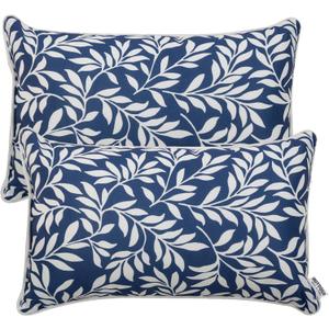 Pack of 2 Patio Lumbar Pillows, 12"x20" Fade Resistant Outdoor Waterproof Lumbar Pillow with Inners, Decorative Garden Lumbar Cushions for Home Patio Terrace Sofa Use (Blue and Leaves)