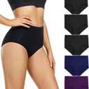 wirarpa Women's Underwear High Waisted Ladies Cotton Panties Soft Full Coverage Briefs 5 Pack (Regular & Plus Size) (Large, 3black, 1blue, 1purple-5p)