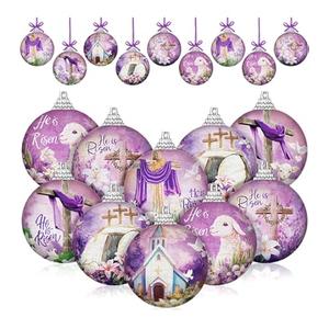 Lenwen 16 Pcs Easter Ball Ornaments 1.57 Inch He is Risen Tree Decorations Religious Decorative Hanging Ball Ornaments for Easter Tree Holiday Party Decor