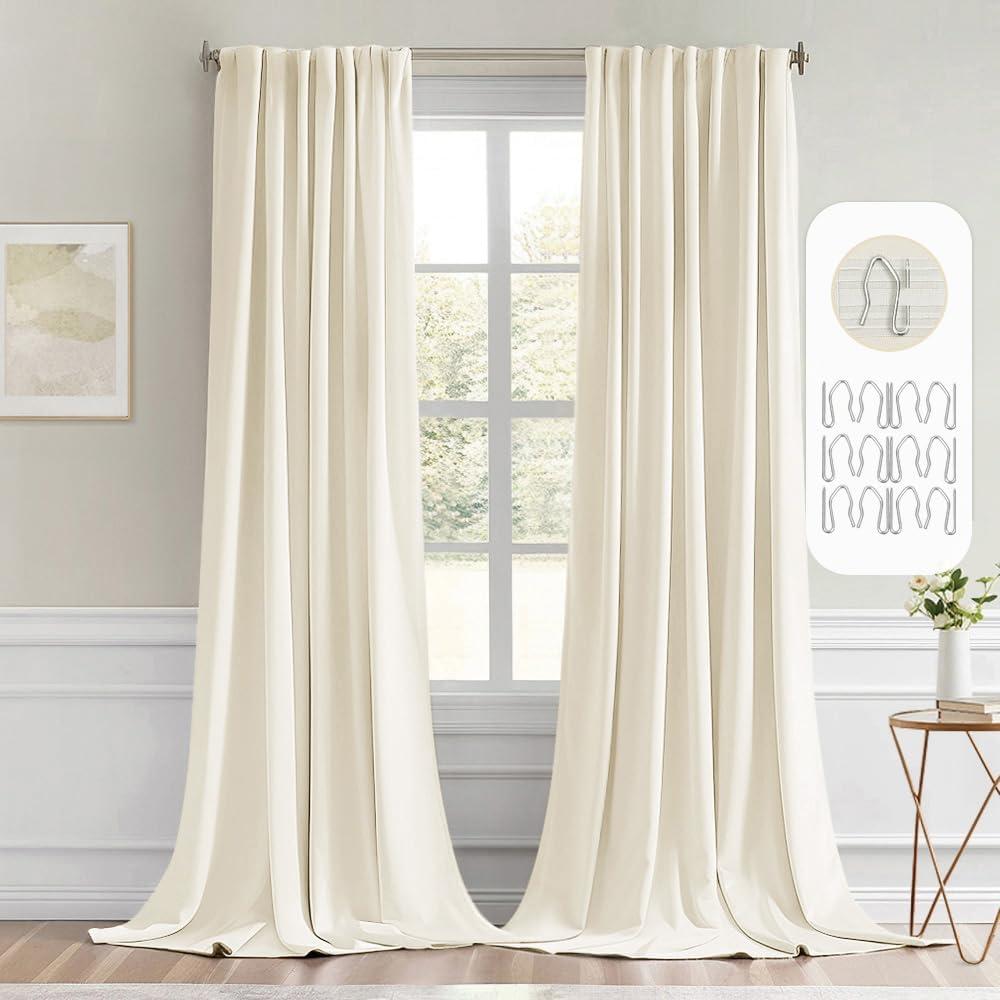 MIULEE Birch Back Tab Blackout Curtains 102 Inch Long 2 Panels Set for Bedroom, Rod Pocket/Pinch Pleated Thermal Insulated Living Room Darkening Light Blocking Floor to Ceiling Drapes