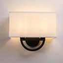 Industrial 2-Lights Wall Sconce Fixtures with White Textile Shade, Vintage Double Head Wall Light Lamps Decor for Hallway Bedroom Living Room Bathroom Corridor (Black)