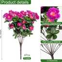 4 Bundles Artificial Flowers for Outdoors, Faux Silk Camellia Flowers Spring Summer Decoration UV Resistant Fake Plastic Plants for Planter Outside Patio Garden Balcony Door Porch, Purple