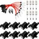 HQPASFY UF262 Ignition Coils & Iridium Spark Plug & Wires Set of 8 Compatible with 1999-2007 Chevy Avalanche Express Silverado 1500 2500 3500 GMC Savana Sierra V8 4.8L 5.3L 6.0L (Round Coils)
