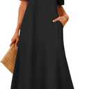 MEROKEETY Women's 2025 Summer Maxi Dress Casual Short Sleeve Beach Vacation Crewneck Basic Long T Shirt Dresses (Large, Black)