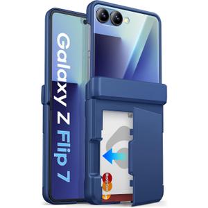 ASAFCASE for Samsung Galaxy Z Flip 7 Wallet Case with Card Holder (3 Cards) & Hinge Protection & Outer Screen Protector, Shockproof Rugged Cover Phone Case for Samsung Galaxy Z Flip 7 5G 2025, Blue