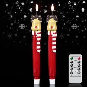 Christmas Flameless Taper Candles, Christmas Deer LED Taper Candles with Timer, 2 Pcs Christmas Deer LED Flameless Candlesticks with 3D Flame for Home Decor(0.79 x 11.4)