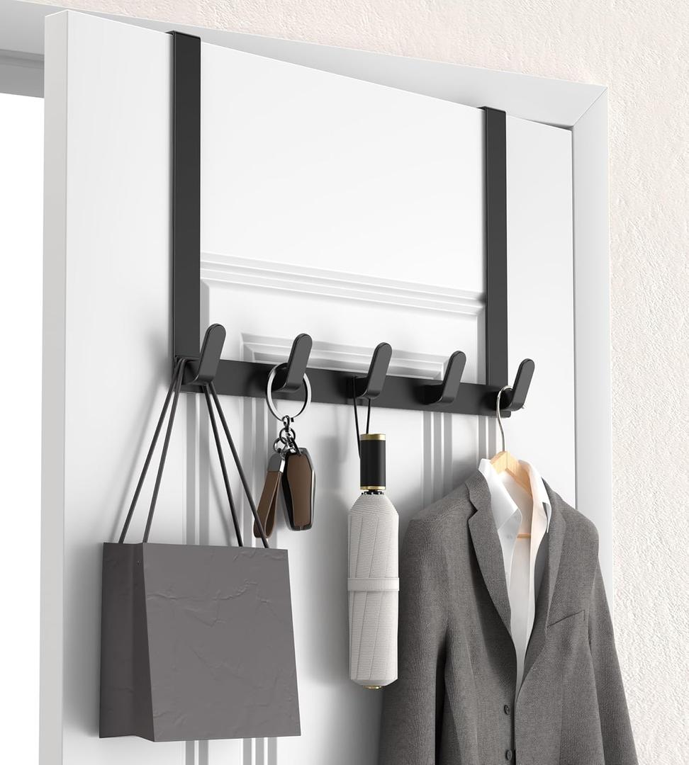 KitchLife Long Over The Door Hooks Hanger with 15.75" Extended Arms, Fits 1 3/8" Doors, L40U - Bathroom Accessories and Towel Rack Organization - 1 Pack, Matte Black