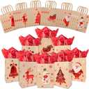 Liwidon Christmas Gift Bags, 24 PCS Xmas Kraft Paper Bag with Handles Small Christmas Gift Bags with Tissue Paper 6 Assorted Xmas Designs Goodie Bags for Wrapping Gifts Party Favors Holiday Decor (1 Count (Pack of 1), combination 1)