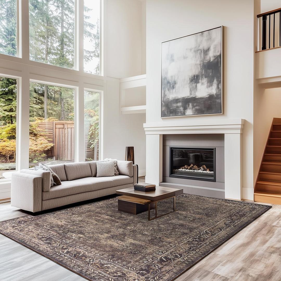 9x12 ft Area Rug – Boho Indoor Rug, Non-Slip, Machine Washable, Low Pile Large Rug for Living Room, Bedroom, Dining Room