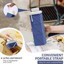 24oz Collapsible Water Bottles,Foodgrade BPA Free Reusable Foldable Water Bottle Lightweight LeakProof for Travel Hiking Camping Cycling Gym Sports,Collapses Folding Water Bottle,Dark Blue