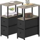 TUTOTAK Small Narrow End Table, Set of 2, Side Table, Nightstand with 2 Cloth Drawers, Couch Table, for Living Room, Bedroom, Bedside, Greige TB01BG054