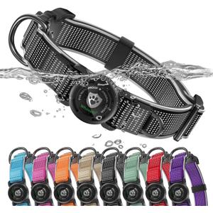 WhoseID AirTag Dog Collar, Waterproof Reflective Dog Collar with AirTag Holder and Magnetic Buckle, Heavy Duty Pet Collar for Small Medium Large Dogs, Black